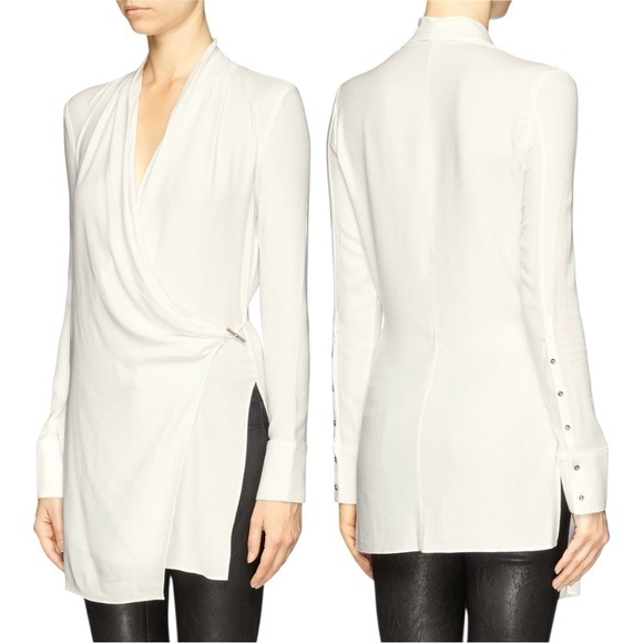Helmut Lang Fold Over Drape Wrap Front Blouse Size Medium - Picture 1 of 10